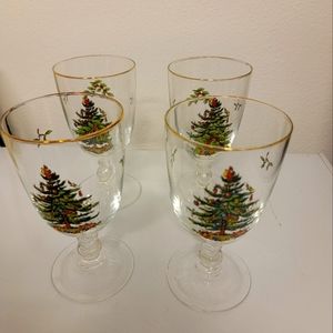 Four Vintage Spode Pedestal Goblet Glasses in original box